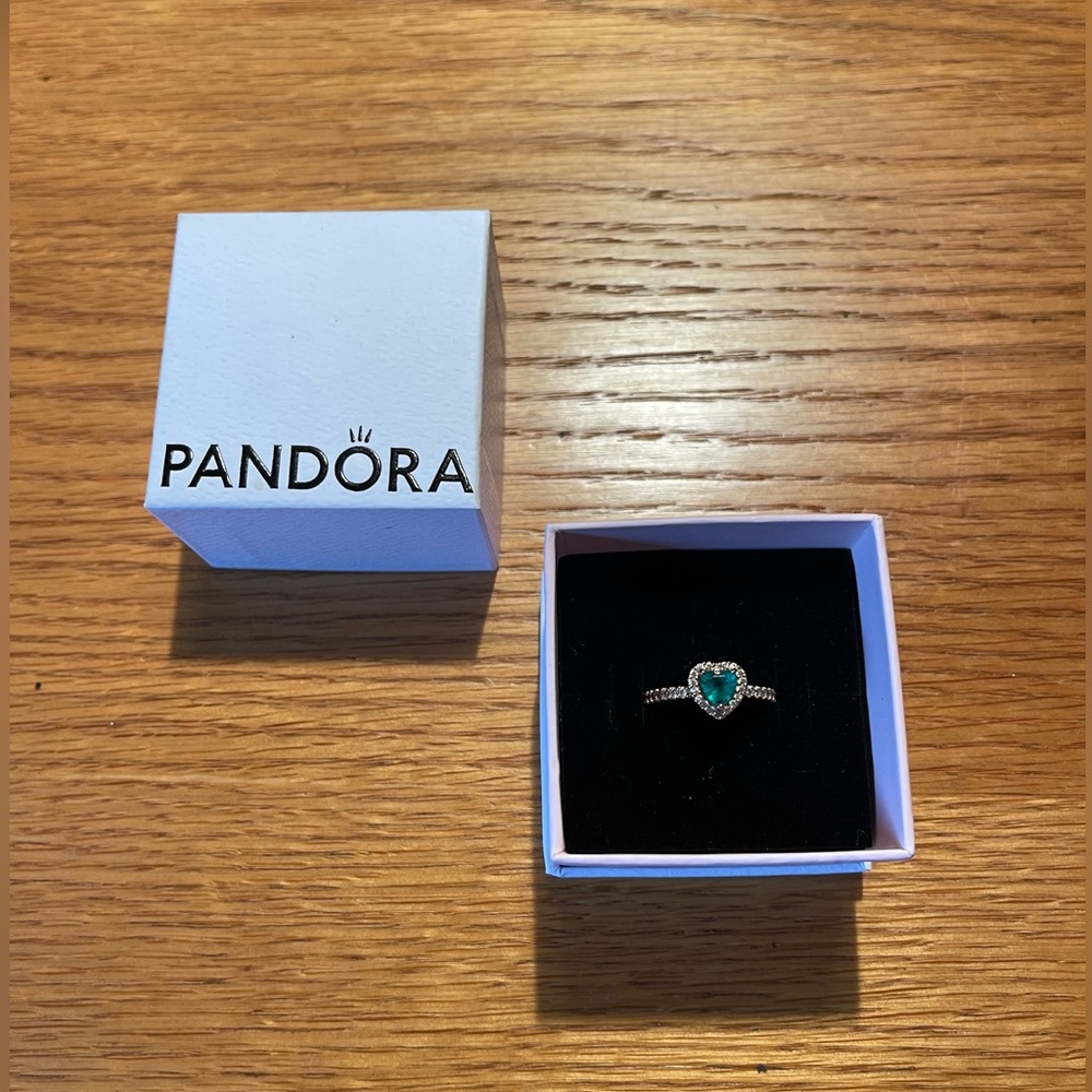 Pandora Green and Silver Solitaire Ring